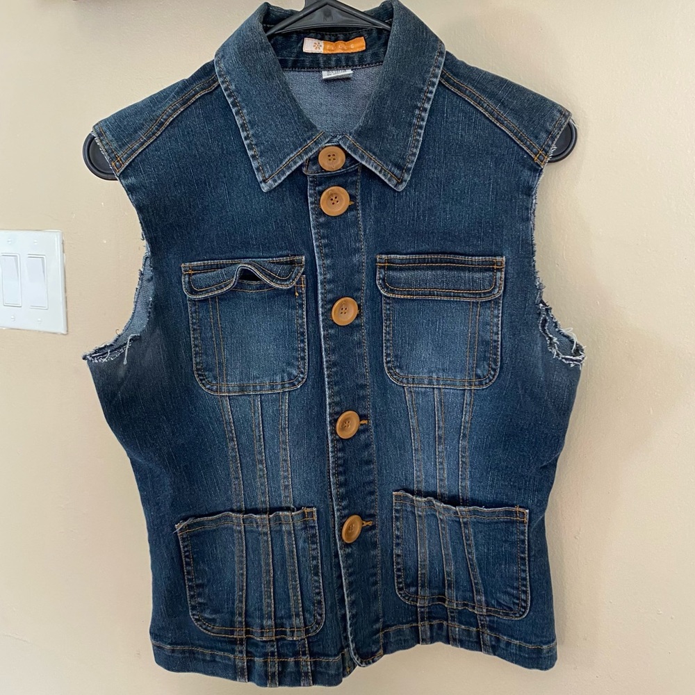 Comfy Stretchy Tulle Faux Denim Vest Made In Korea Size Medium